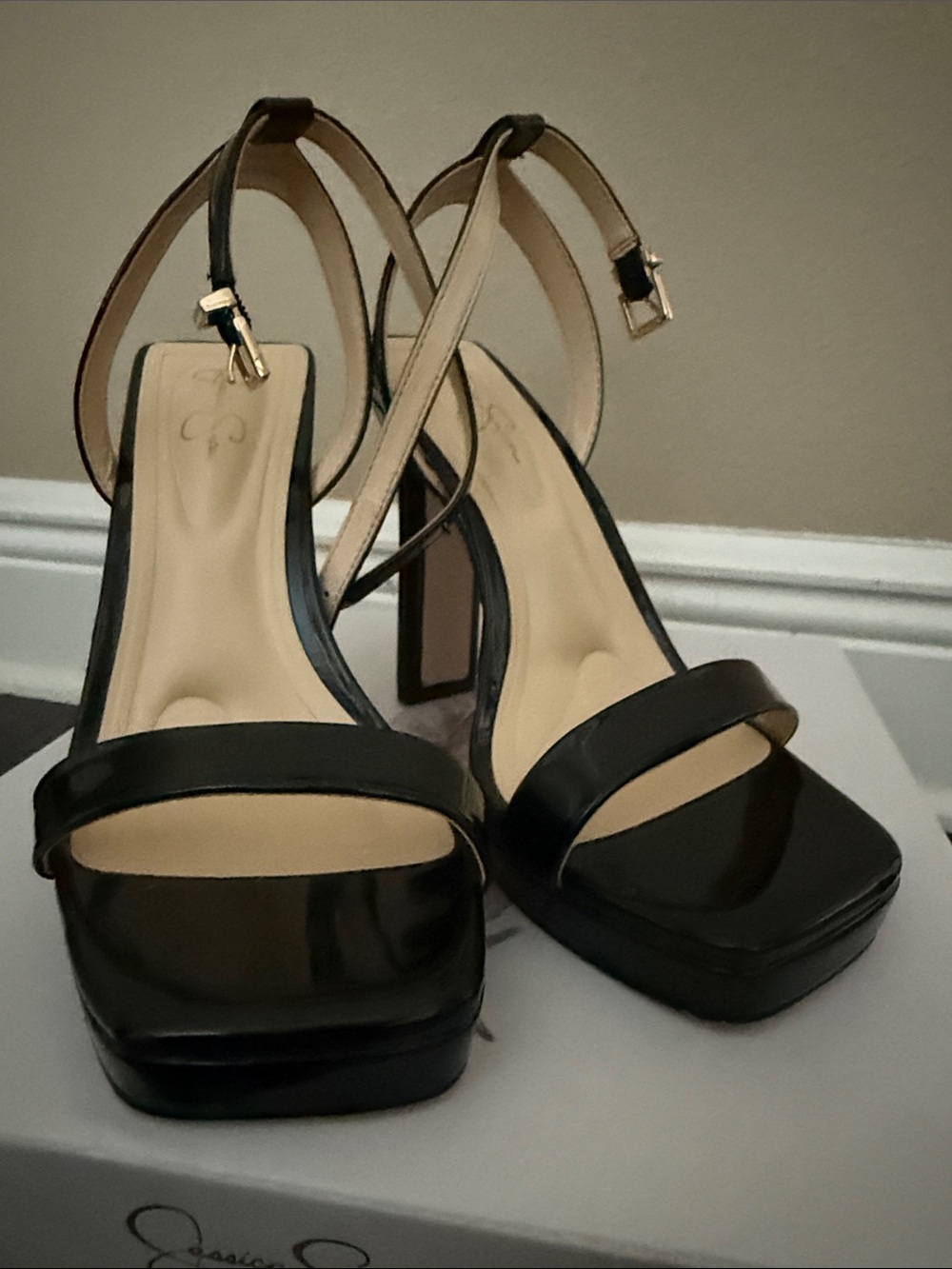 Jessica Simpson Black Patent Platform Slingback Sandals - Picture 3 of 13